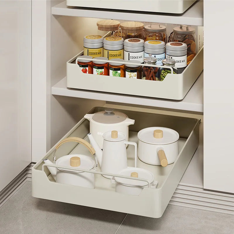 Pull-Out Kitchen Storage Rack with Sliding Rails – Metal Organizer