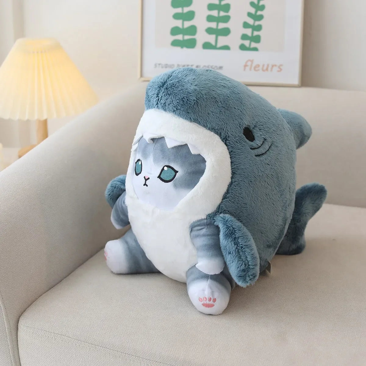Kawaii Shark Cat Plush Toy – Soft Colorful Stuffed Animal Gift