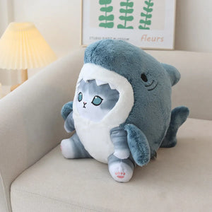 Kawaii Shark Cat Plush Toy – Soft Colorful Stuffed Animal Gift