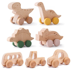 Dinosaur Cartoon Wooden Teether Toy for Babies – Montessori Sensory Car