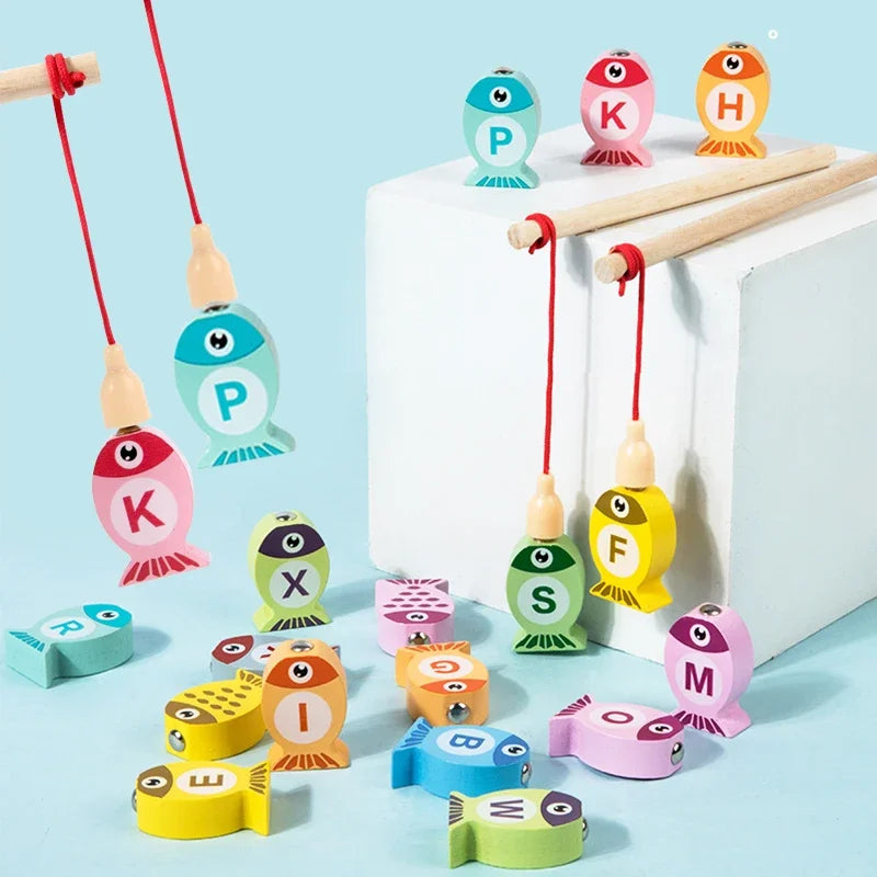 Wooden Fishing Game Toy for Kids, Alphabet & Number Learning Puzzle