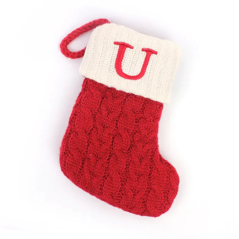 Personalized Christmas Stocking Boots, Knitted Xmas Tree Ornaments with Snowflake Letters