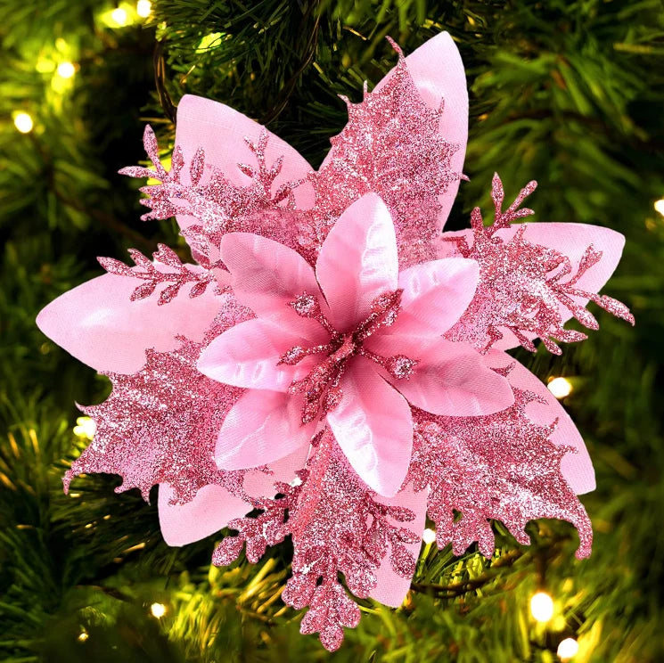 1–20pcs Glitter Artificial Christmas Flowers, Xmas Tree Ornaments & Holiday Decorations