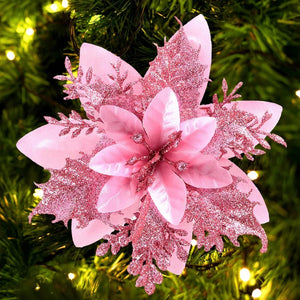 1–20pcs Glitter Artificial Christmas Flowers, Xmas Tree Ornaments & Holiday Decorations