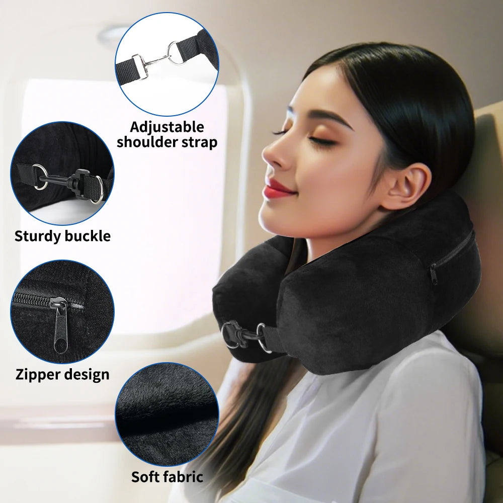Travel Neck Pillow with Clothing Storage – U-Shaped Travel Pillow