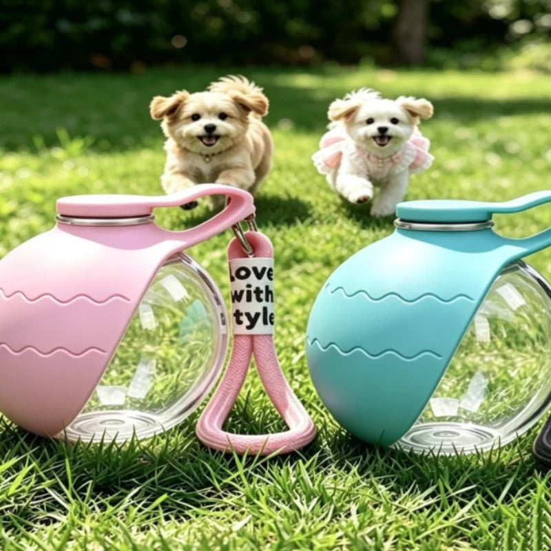 Outdoor Travel Pet Water Cup Portable Foldable Spherical Dog Water Dispenser PET Plastic Reusable Drinking Bottle with Hook