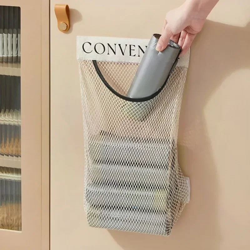Wall-Mounted Mesh Plastic Bag Dispenser – Kitchen Storage Organizer