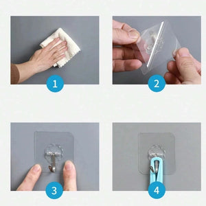 Transparent Self-Adhesive Wall Hooks for Kitchen & Bathroom