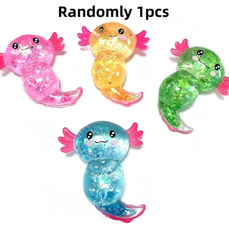 Writing  Cute Axolotl Squishy Toy – Glitter Stress Relief Fidget