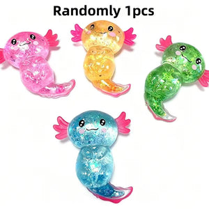 Writing  Cute Axolotl Squishy Toy – Glitter Stress Relief Fidget