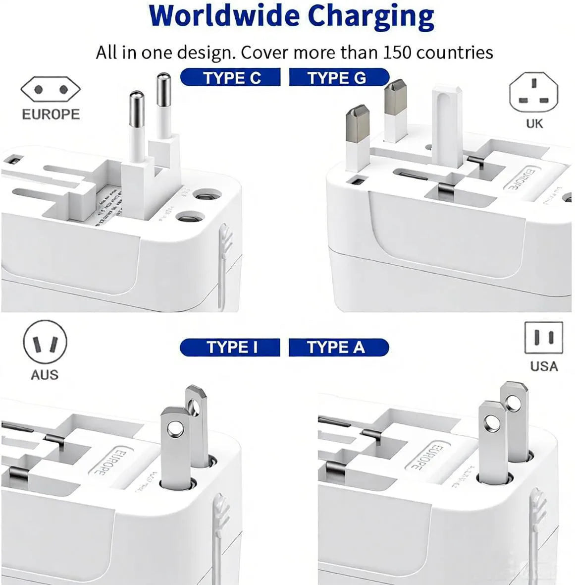 Universal Travel Adapter – EU, UK, US & AU Plug Converter