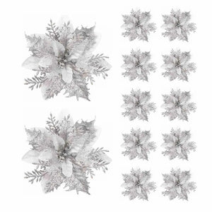 Glitter Artificial Christmas Flowers – Pink, Red & Gold Tree Ornaments