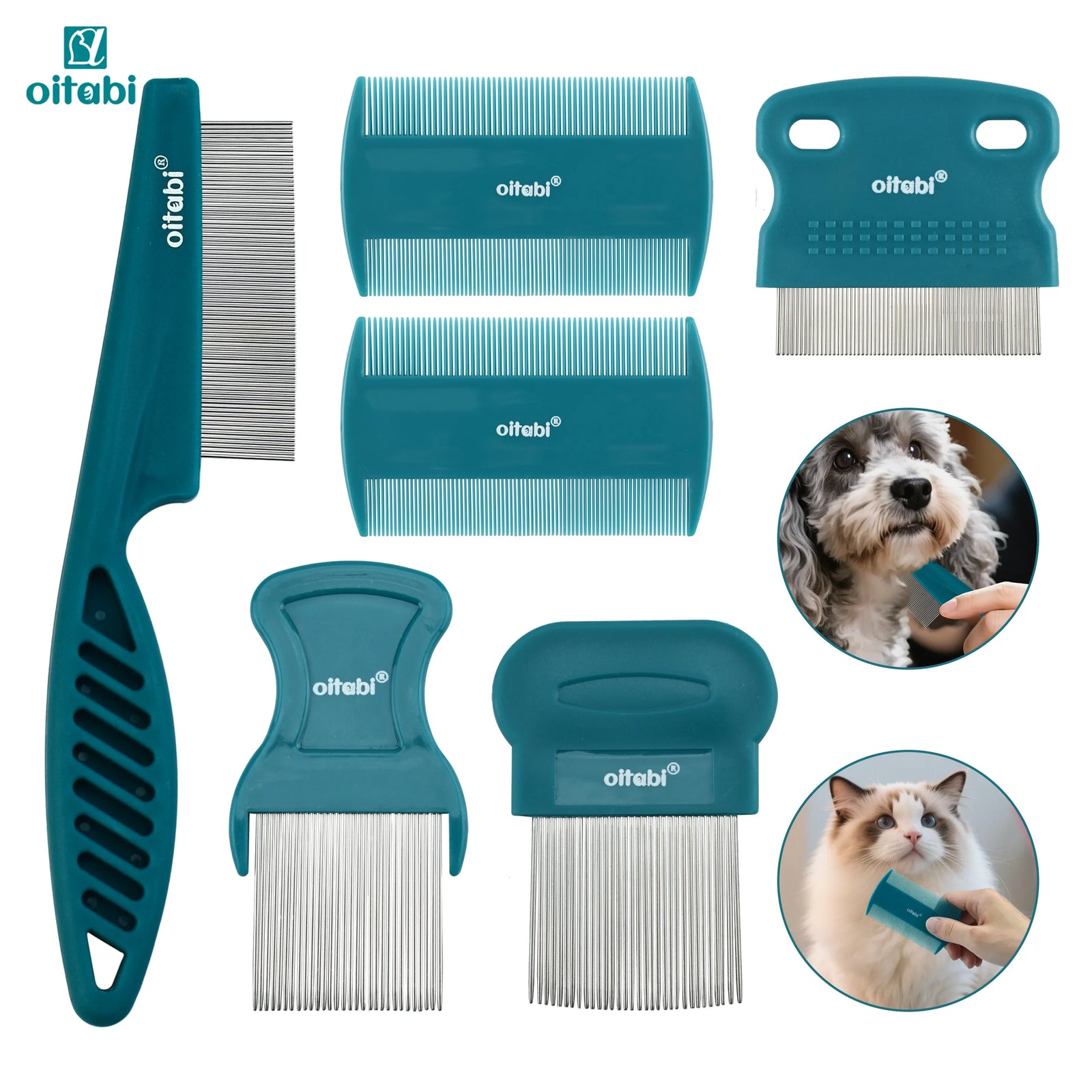 SEO Title: 3–6 Pcs Pet Grooming Comb Set – Stainless Steel Flea & Tear Stain Remover for Dogs & Cats