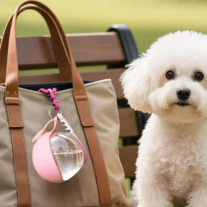 Outdoor Travel Pet Water Cup Portable Foldable Spherical Dog Water Dispenser PET Plastic Reusable Drinking Bottle with Hook