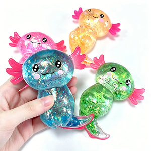 Writing  Cute Axolotl Squishy Toy – Glitter Stress Relief Fidget