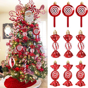 6pcs Christmas Candy Cane, Lollipop & Hanging Ball Ornaments for Xmas Tree