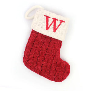 Personalized Christmas Stocking Ornaments, Knitted Tree Decorations with Snowflake Alphabet Letters