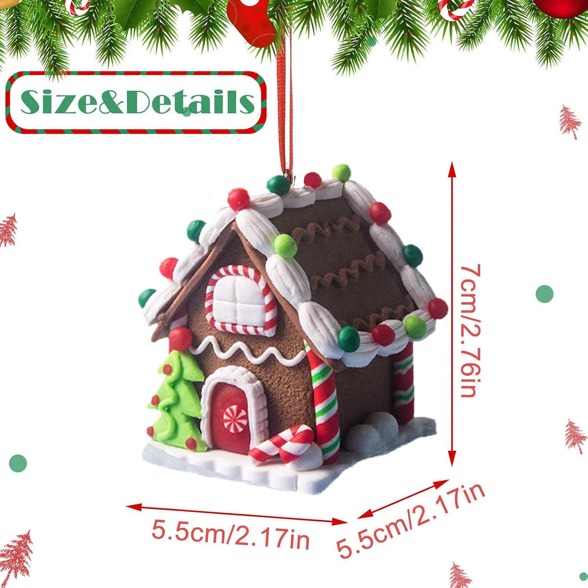 5pcs Gingerbread House Christmas Tree Ornaments, Hanging Holiday Decor