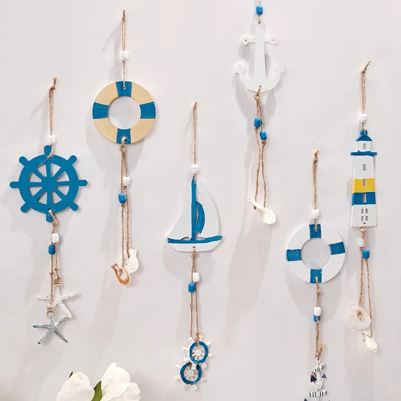 Mediterranean Wooden Lighthouse & Sailboat Wall Decor