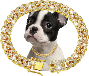 SEO Title: Luxury Gold Metal Chain Collar for Dogs & Cats | Pet Necklace