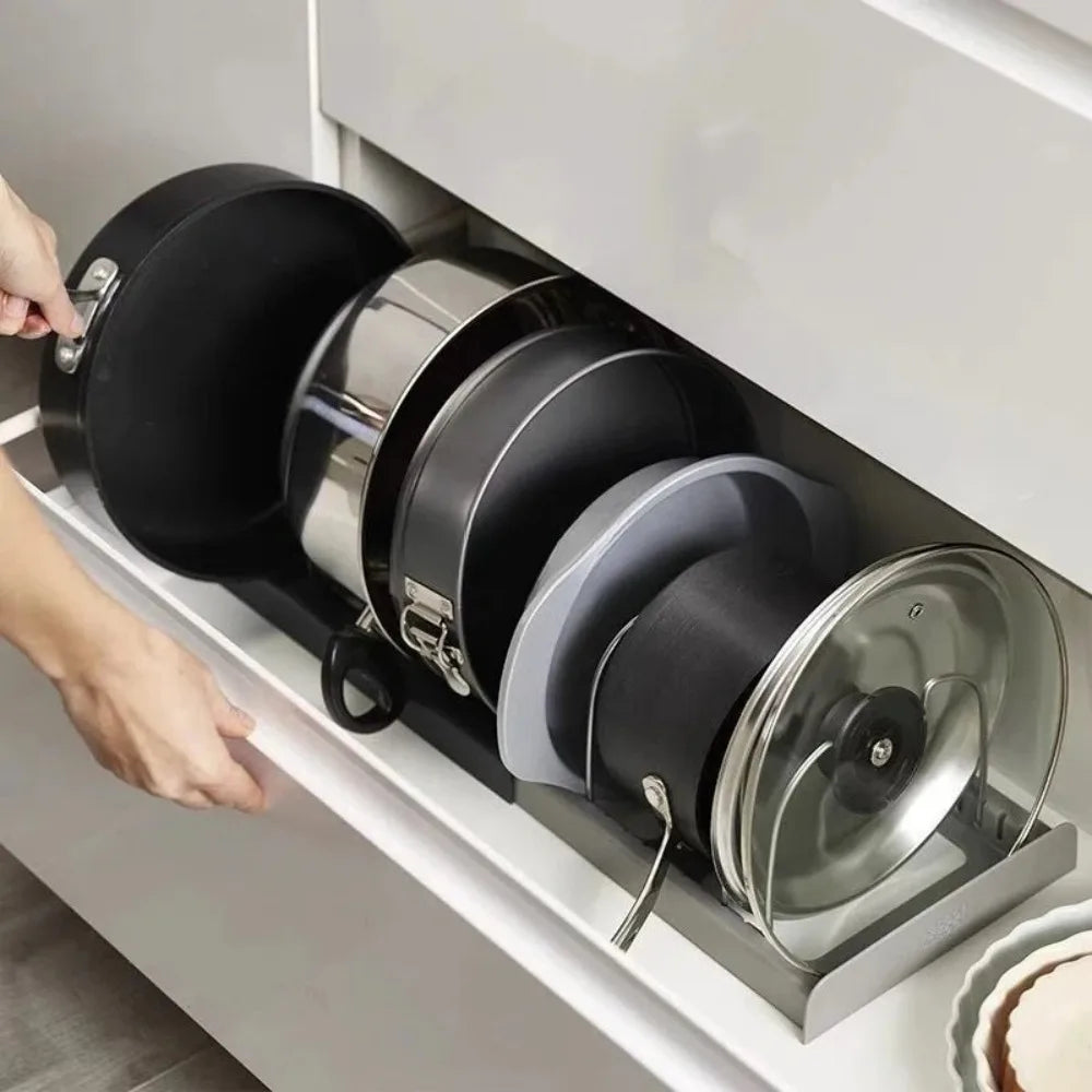 7-Grid Adjustable Pot and Pan Organizer Rack – Space-Saving Kitchen Storage