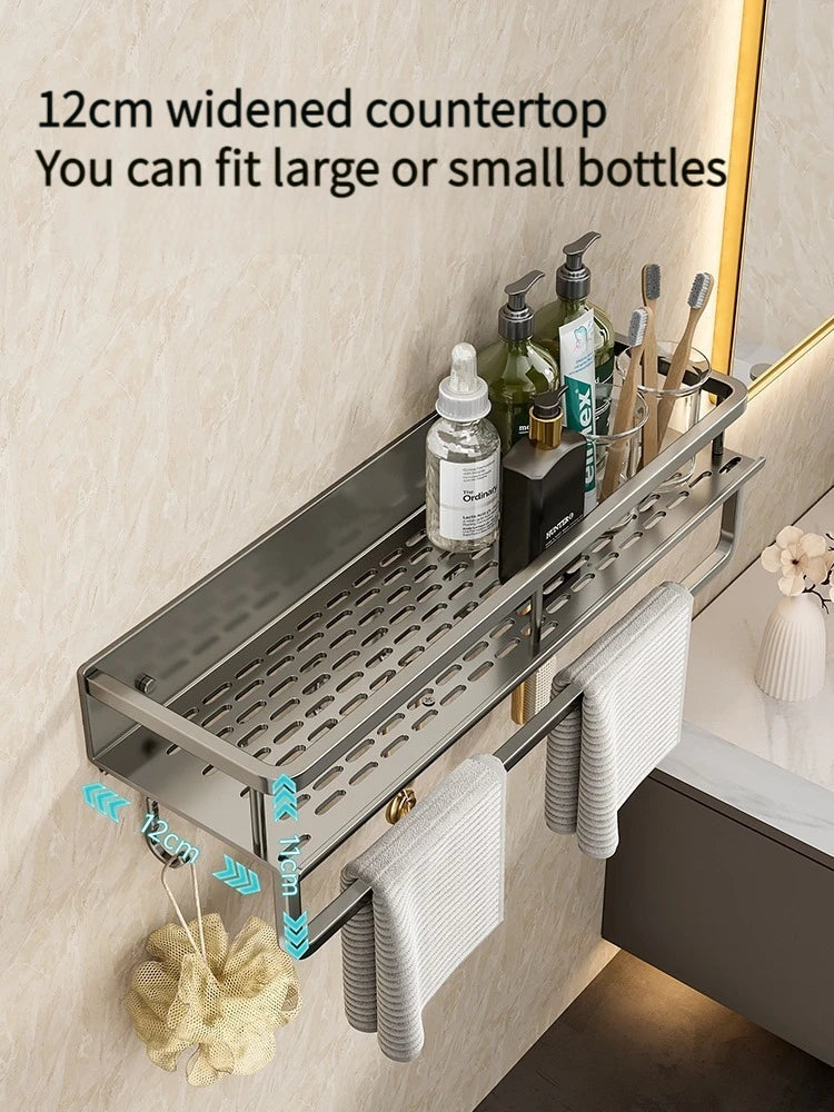 Wall-Mounted Aluminum Bathroom Rack – Space-Saving Storage Shelf