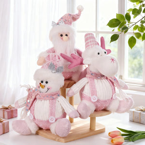 Christmas Sequin Cartoon Doll Decor – Pink Reindeer, Snowman & Santa