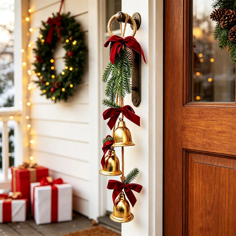 Christmas Door Hanging Bells with Velvet Bows