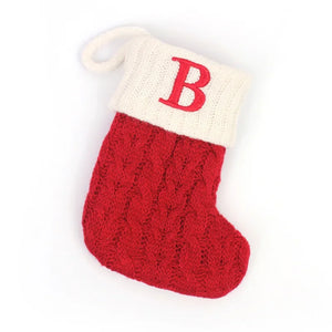 Personalized Christmas Stocking Ornaments, Knitted Tree Decorations with Snowflake Alphabet Letters