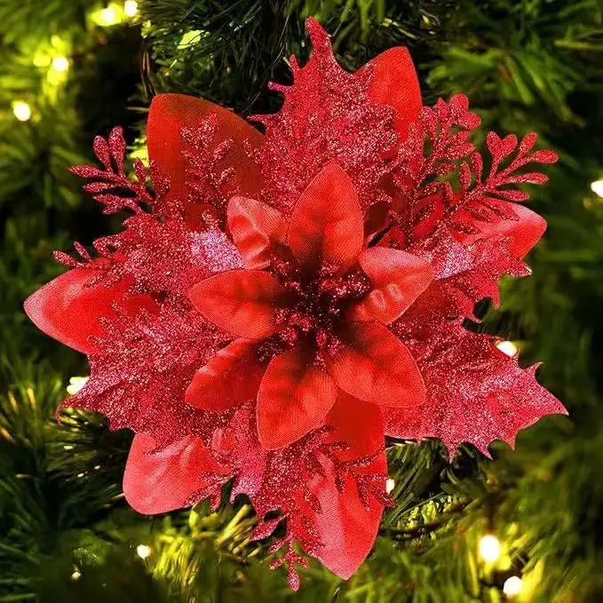 1–20pcs Glitter Artificial Christmas Flowers, Xmas Tree Ornaments & Holiday Decorations