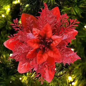 1–20pcs Glitter Artificial Christmas Flowers, Xmas Tree Ornaments & Holiday Decorations