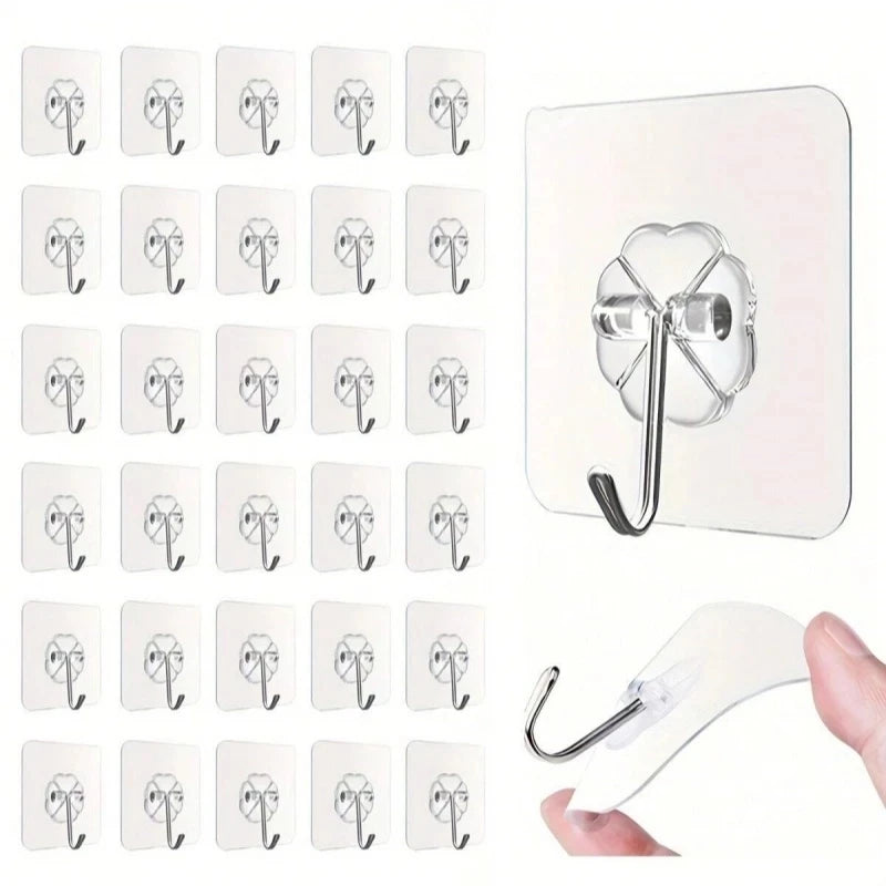 Transparent Self-Adhesive Wall Hooks for Kitchen & Bathroom