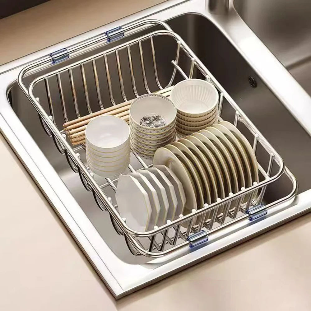 Stainless Steel Telescopic Sink Drain Rack Non-Slip Dish Drying Kitchen Bathroom Countertop Organizer Rack for Household UseStainless Steel Telescopic Sink Drain Rack Non-Slip Dish Drying Kitchen Bathroom Countertop Organizer Rack for Household Use