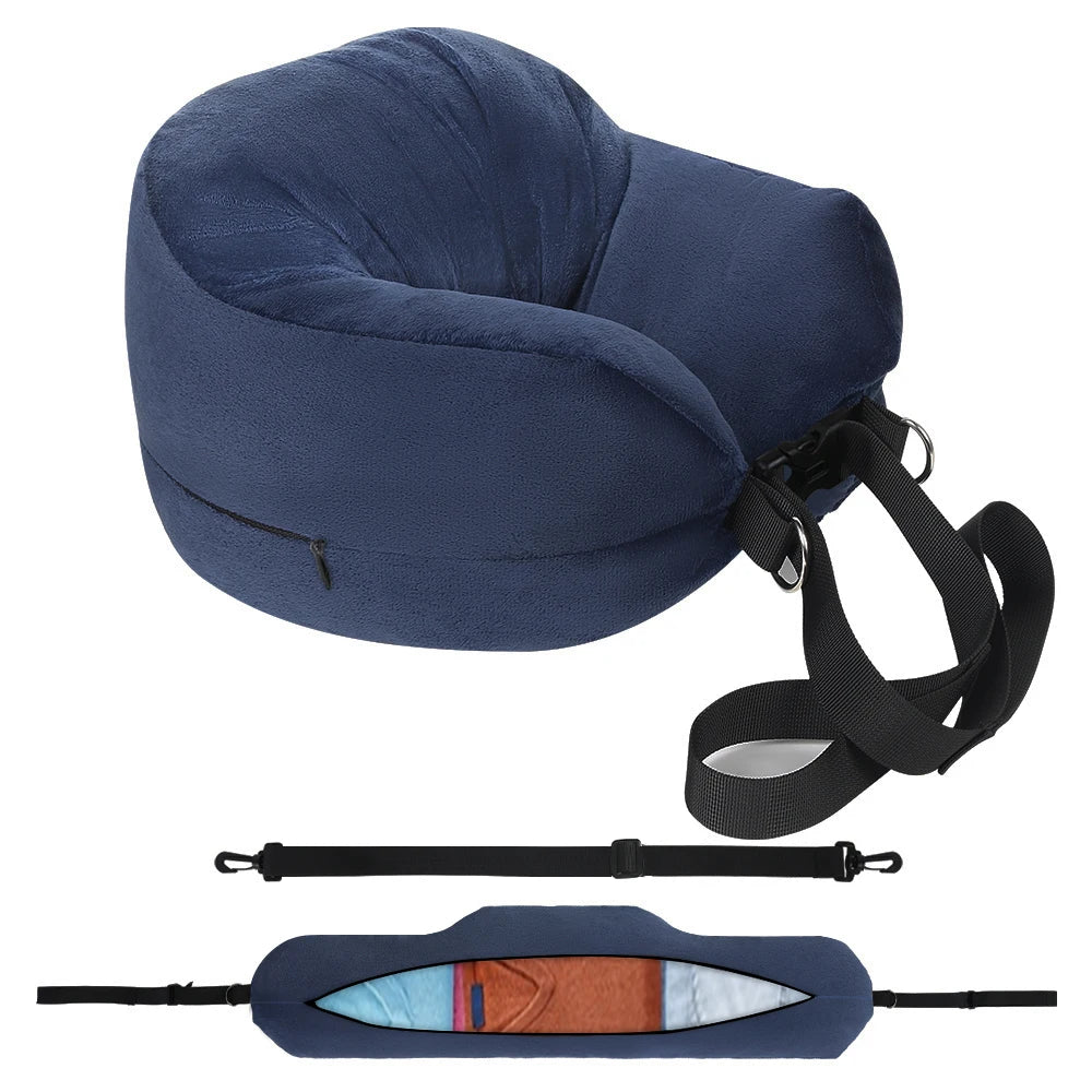 Travel Neck Pillow with Clothing Storage – U-Shaped Travel Pillow