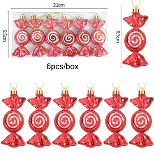 6pcs Christmas Candy Cane, Lollipop & Hanging Ball Ornaments for Xmas Tree