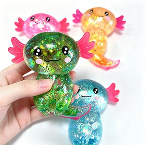 Writing  Cute Axolotl Squishy Toy – Glitter Stress Relief Fidget