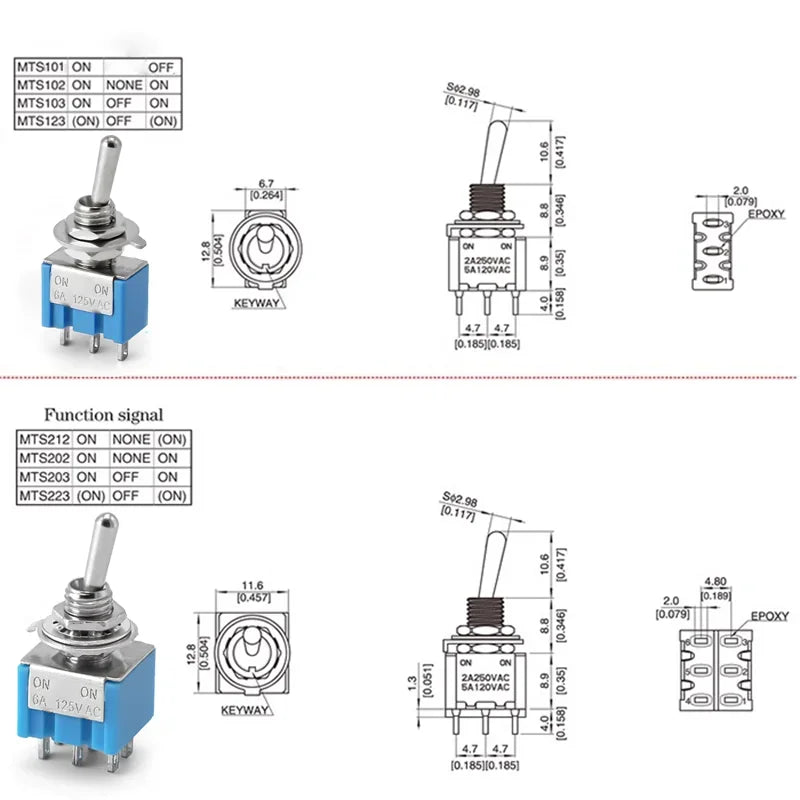 10PCS Mini Toggle Switch Set – 3Pin/6Pin ON-OFF Switches