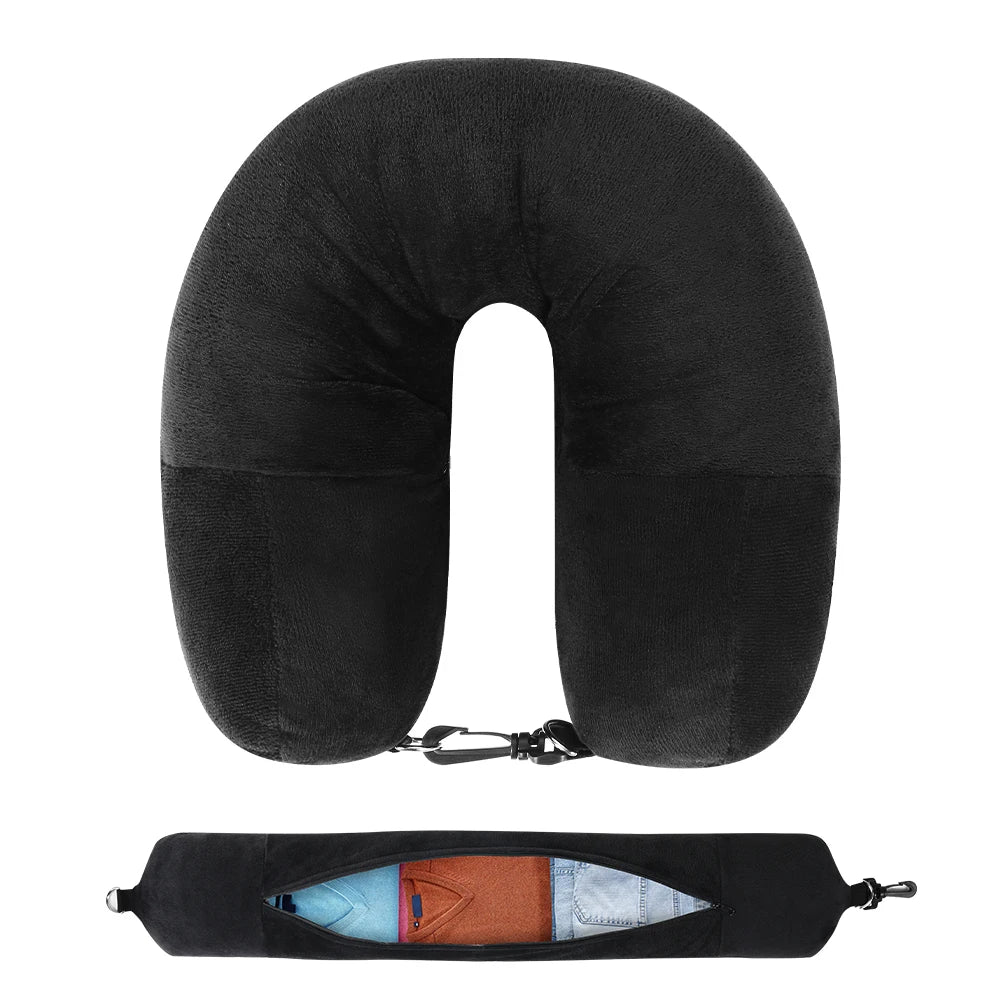 Travel Neck Pillow with Clothing Storage – U-Shaped Travel Pillow
