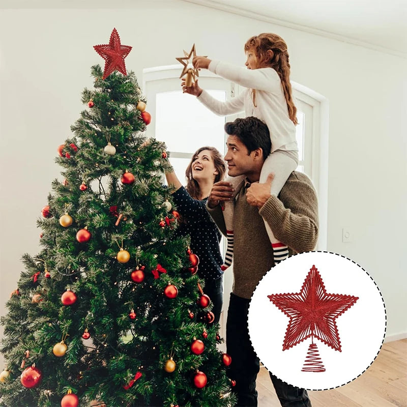 25cm Red Gold Glitter Star Christmas Tree Topper – Festive Decoration