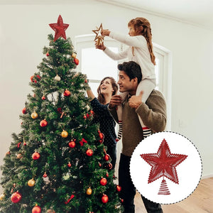 25cm Red Gold Glitter Star Christmas Tree Topper – Festive Decoration
