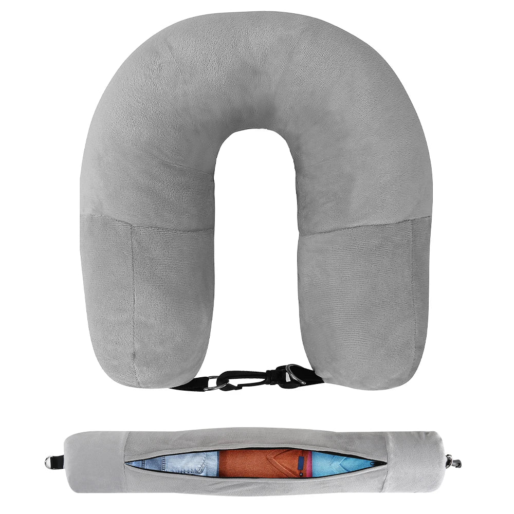 Travel Neck Pillow with Clothing Storage – U-Shaped Travel Pillow