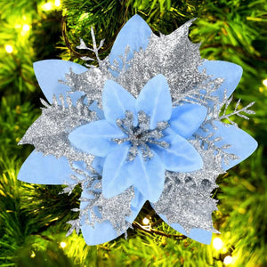 1–20pcs Glitter Artificial Christmas Flowers, Xmas Tree Ornaments & Holiday Decorations