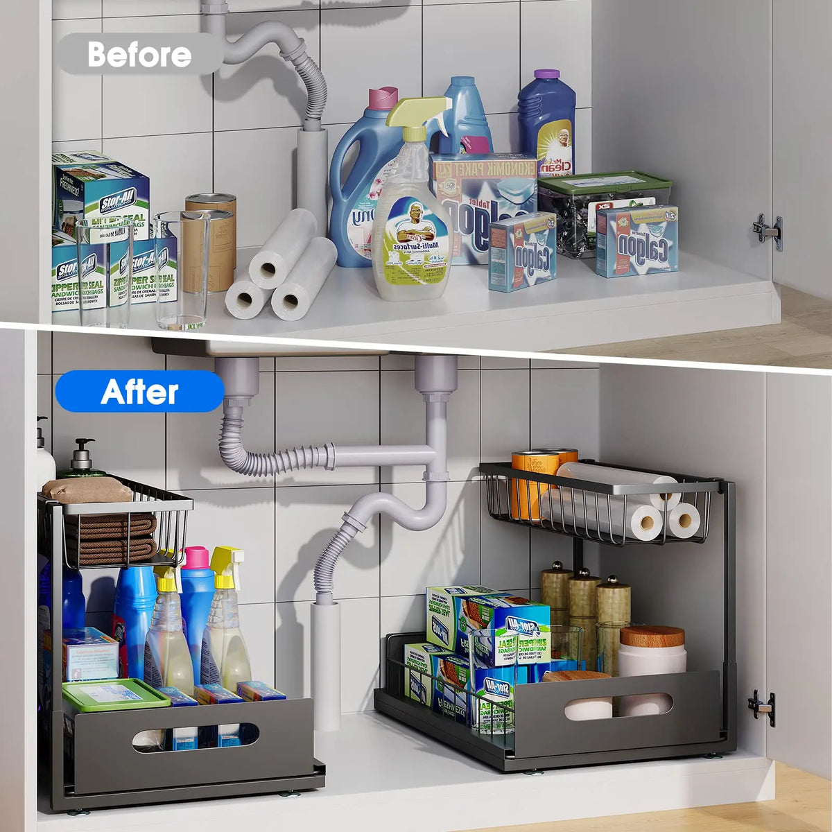 2-Tier Sliding Under Sink Organizer – Kitchen & Bathroom Storage