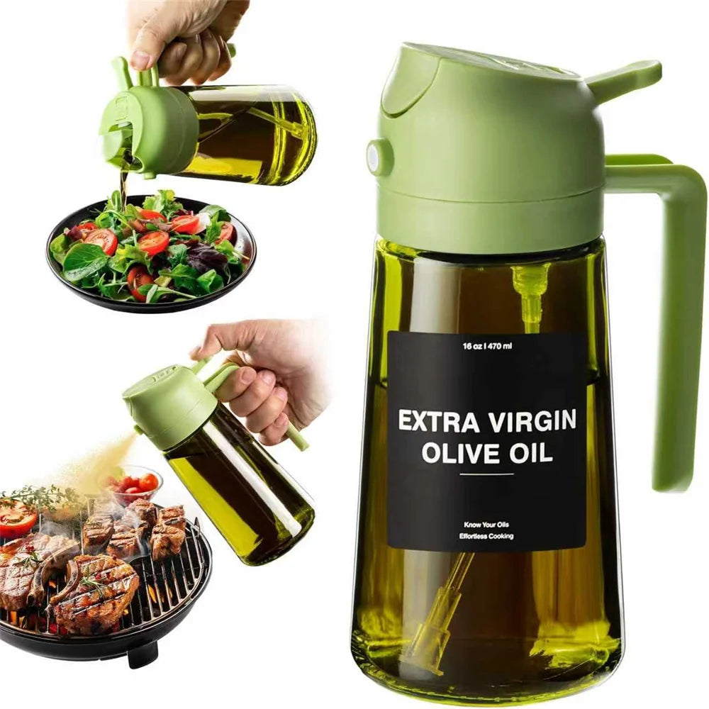 470ml Glass Oil Sprayer & Dispenser – 2-in-1 Cooking Bottle