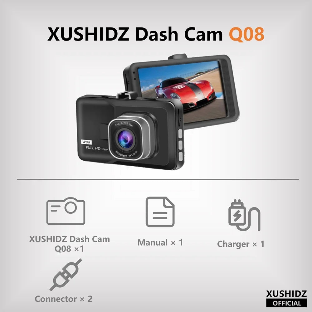 XUSHIDZ 1080P HD Car Dash Cam – Night Vision & Loop Recording