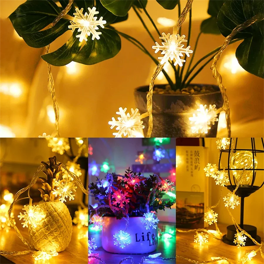 10/20/40 LED Snowflake String Lights, USB/Battery Powered Christmas Decorations