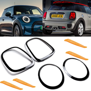Glossy Black Headlight & Taillight Trim Rings for Mini Cooper F55 F56 F57