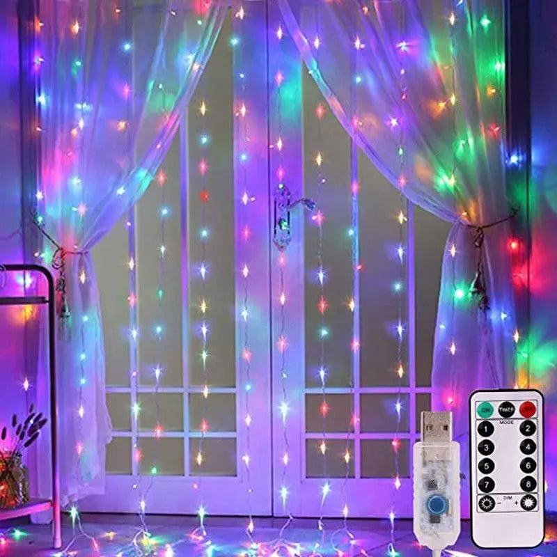 USB LED Fairy Curtain Lights with Remote – Christmas Decor