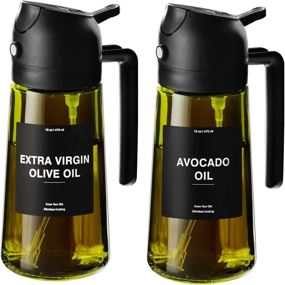 470ml Glass Oil Sprayer & Dispenser – 2-in-1 Cooking Bottle
