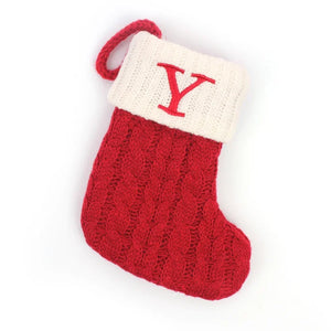 Personalized Christmas Stocking Ornaments, Knitted Tree Decorations with Snowflake Alphabet Letters